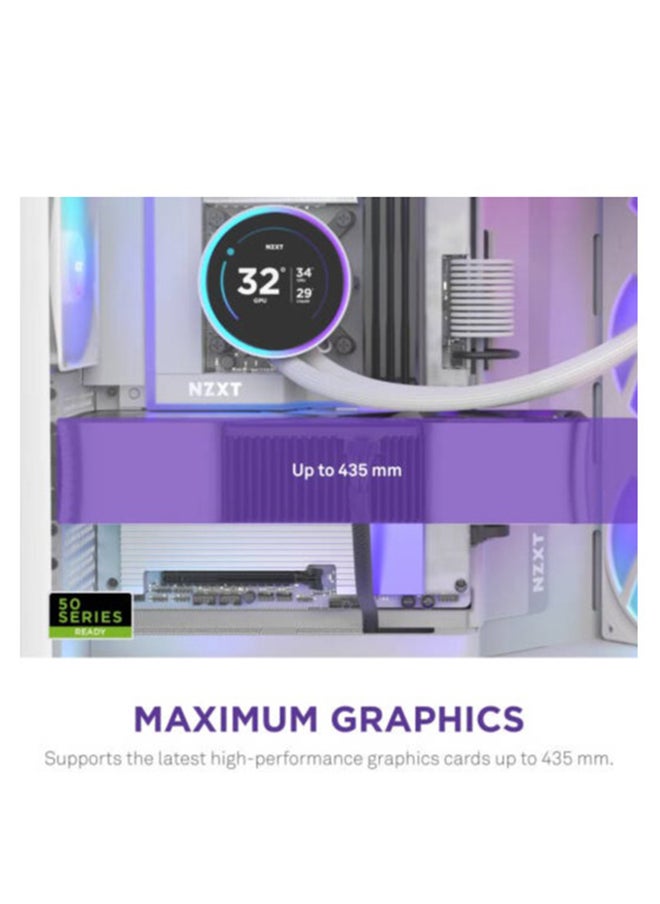 ان زد اكس تي H9 Flow RGB+، هيكل ATX كبير بتدفق هواء ثنائي الغرف، متوسط ​​الحجم، مع إضاءة RGB ومحور تحكم، زجاج بانورامي، يدعم مشعاعين بقطر 360 مم، حتى 10 مراوح، متوافق مع E-ATX، لون أبيض | CM-H92FW-P1  - Image 5