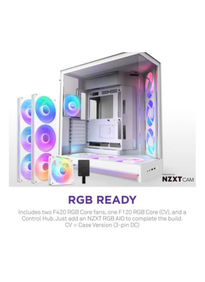 ان زد اكس تي H9 Flow RGB+، هيكل ATX كبير بتدفق هواء ثنائي الغرف، متوسط ​​الحجم، مع إضاءة RGB ومحور تحكم، زجاج بانورامي، يدعم مشعاعين بقطر 360 مم، حتى 10 مراوح، متوافق مع E-ATX، لون أبيض | CM-H92FW-P1  - Image 3