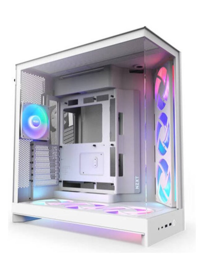ان زد اكس تي H9 Flow RGB+، هيكل ATX كبير بتدفق هواء ثنائي الغرف، متوسط ​​الحجم، مع إضاءة RGB ومحور تحكم، زجاج بانورامي، يدعم مشعاعين بقطر 360 مم، حتى 10 مراوح، متوافق مع E-ATX، لون أبيض | CM-H92FW-P1  - Image 1