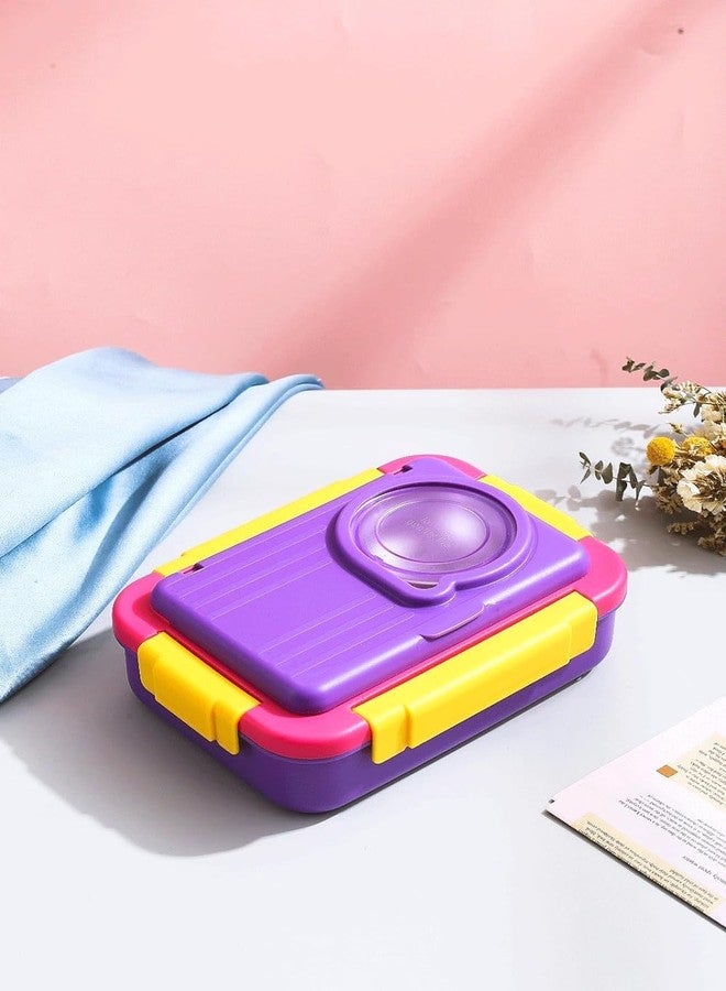 Fezeedi Lunch Kids and Adults Purple Lunch Box for Office and School use, Leak Proof Dual Compartment Stainless Steel Tiffin Lunch Box for Kids Adults, Leak-Proof Lunch Box - Image 1
