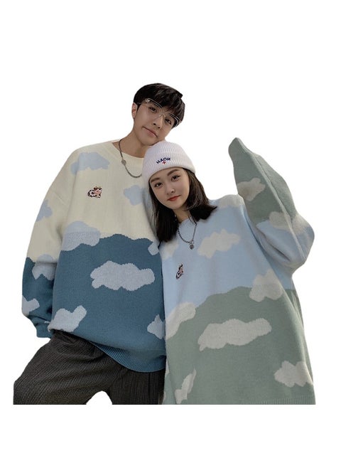 Retro Lazy Cloud Knit Sweater Unisex Winter Oversize Japanese Soft Couple Upper White