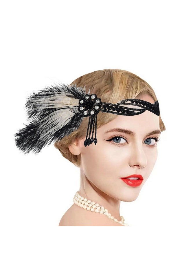 Gangel 1920S Feather Headband Rhinestone Hairband Black Flapper Headpiece 20S Vintage Headwear Prom Great Gatsby Accessories For Women And Girls - Image 1