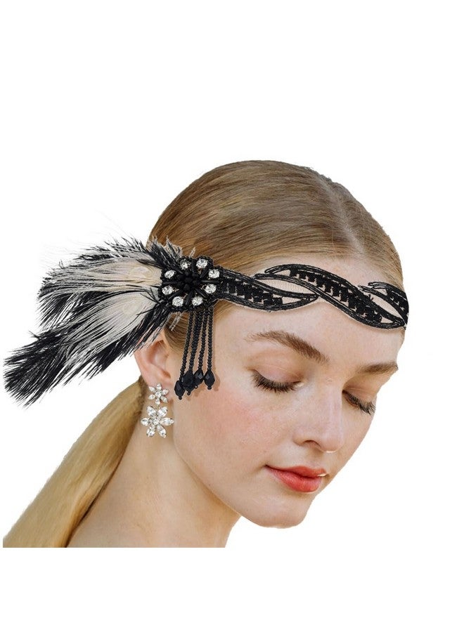 Gangel 1920S Feather Headband Rhinestone Hairband Black Flapper Headpiece 20S Vintage Headwear Prom Great Gatsby Accessories For Women And Girls - Image 3