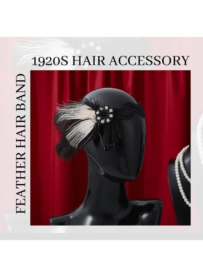Gangel 1920S Feather Headband Rhinestone Hairband Black Flapper Headpiece 20S Vintage Headwear Prom Great Gatsby Accessories For Women And Girls - Image 2