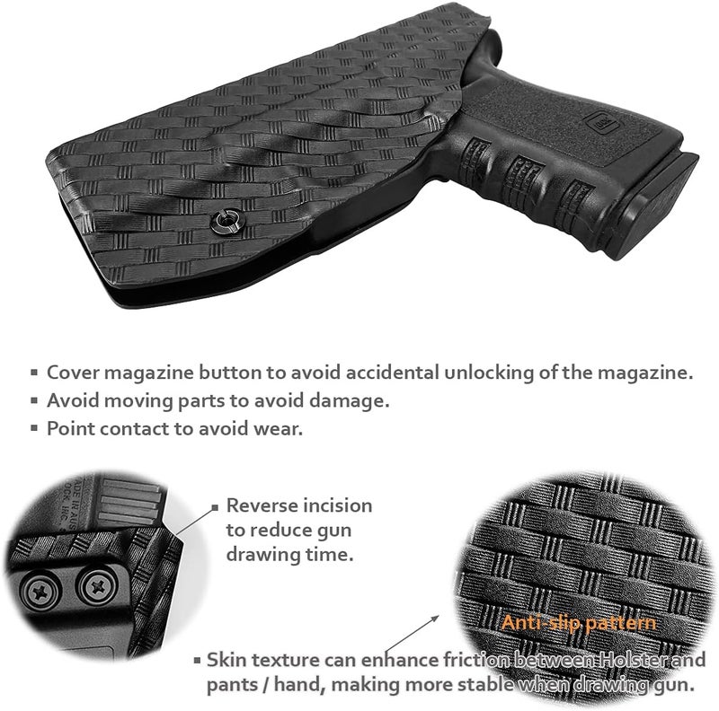 POLE.CRAFT IWB Kydex Holster Custom Fit: Glock 19 19X 25 44 45 (Gen 1 2 3 4 5) & Glock 23 32 (Gen 3 4) - Inside Waistband Carry - Adj. Cant Retention - Image 4