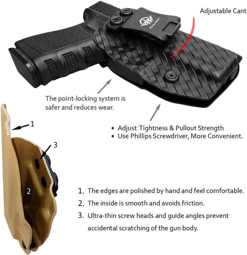 POLE.CRAFT IWB Kydex Holster Custom Fit: Glock 19 19X 25 44 45 (Gen 1 2 3 4 5) & Glock 23 32 (Gen 3 4) - Inside Waistband Carry - Adj. Cant Retention - Image 3