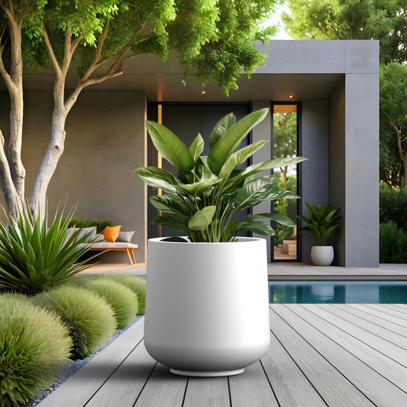 Kante Round Concrete Planter, 16.5-Inch Dia Barrel-Style Garden Pots with Drainage Hole for Home, Patio and Garden, Flower and Tree Planter (13.8" Opening), White - Image 5