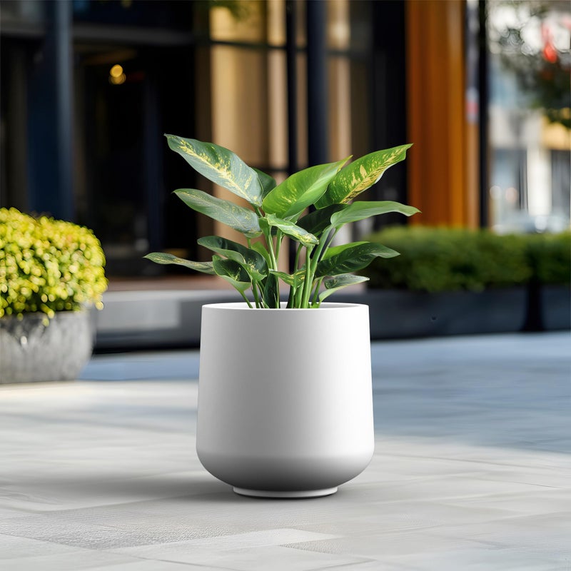 Kante Round Concrete Planter, 16.5-Inch Dia Barrel-Style Garden Pots with Drainage Hole for Home, Patio and Garden, Flower and Tree Planter (13.8" Opening), White - Image 4