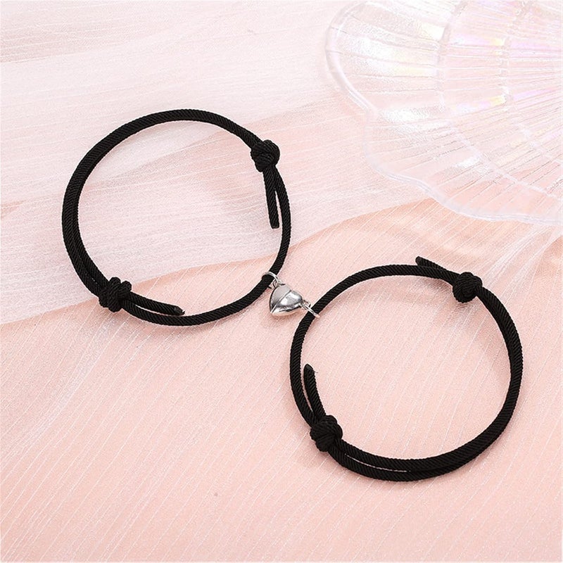 2Pcs Magnetic Love Heart Braide Rope String Bracelet Set Corded Mutual Attraction Couple Matching Bracelet for Women Men Lover Boyfriend Girlfriend Friend Friendship Jewelry Gift, rope Metal, alloyWomen's Fashion Jewelry, Accessories, Elegant Design, Premium Quality, Gift for Her, Stainless Steel, Trendy Style - Image 2