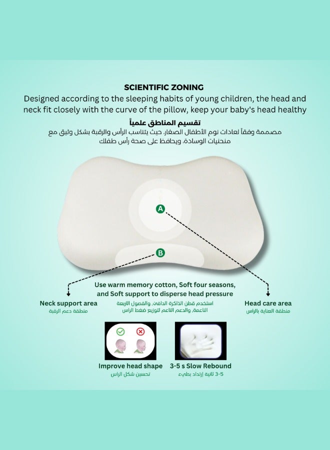 وسادة مريحة للأطفال، بتصميم محيطي للرقبة، مصنوعة من إسفنج الذاكرة، لحماية الرقبة، لون أخضر (مناسبة للأطفال من 7 إلى 12 سنة)، مقاس كبير (54 × 32 × 7-5 سم)