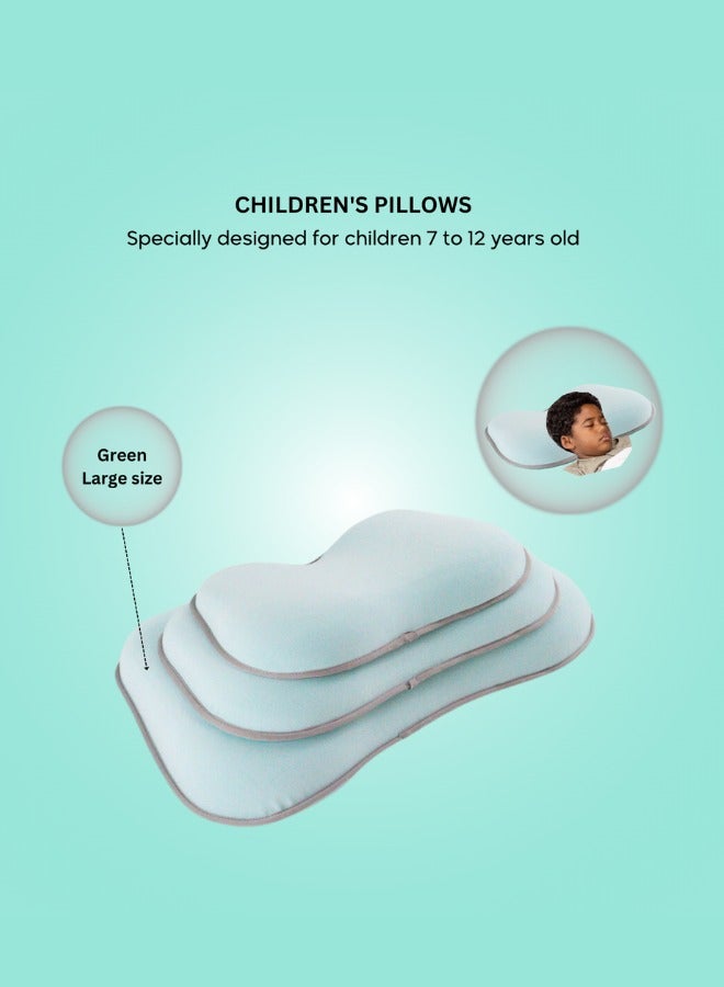 وسادة مريحة للأطفال، بتصميم محيطي للرقبة، مصنوعة من إسفنج الذاكرة، لحماية الرقبة، لون أخضر (مناسبة للأطفال من 7 إلى 12 سنة)، مقاس كبير (54 × 32 × 7-5 سم)