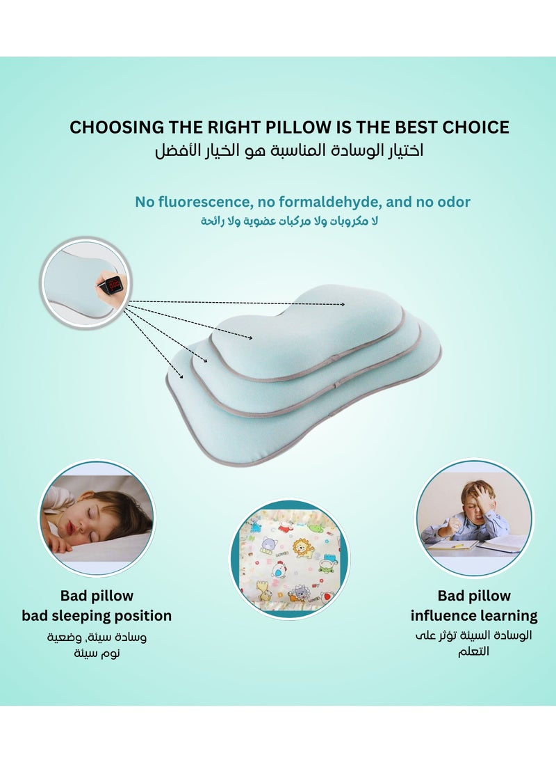 وسادة مريحة للأطفال، بتصميم محيطي للرقبة، مصنوعة من إسفنج الذاكرة، لحماية الرقبة، لون أخضر (مناسبة للأطفال من 7 إلى 12 سنة)، مقاس كبير (54 × 32 × 7-5 سم)