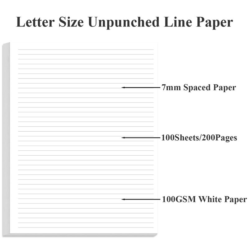 Yaridar Unpunched Line Paper - 100 Sheets/200 Pages Loose Leaf Paper Line Refills, Letter Size, 100gsm, White, 8.5" x 11" - Image 2