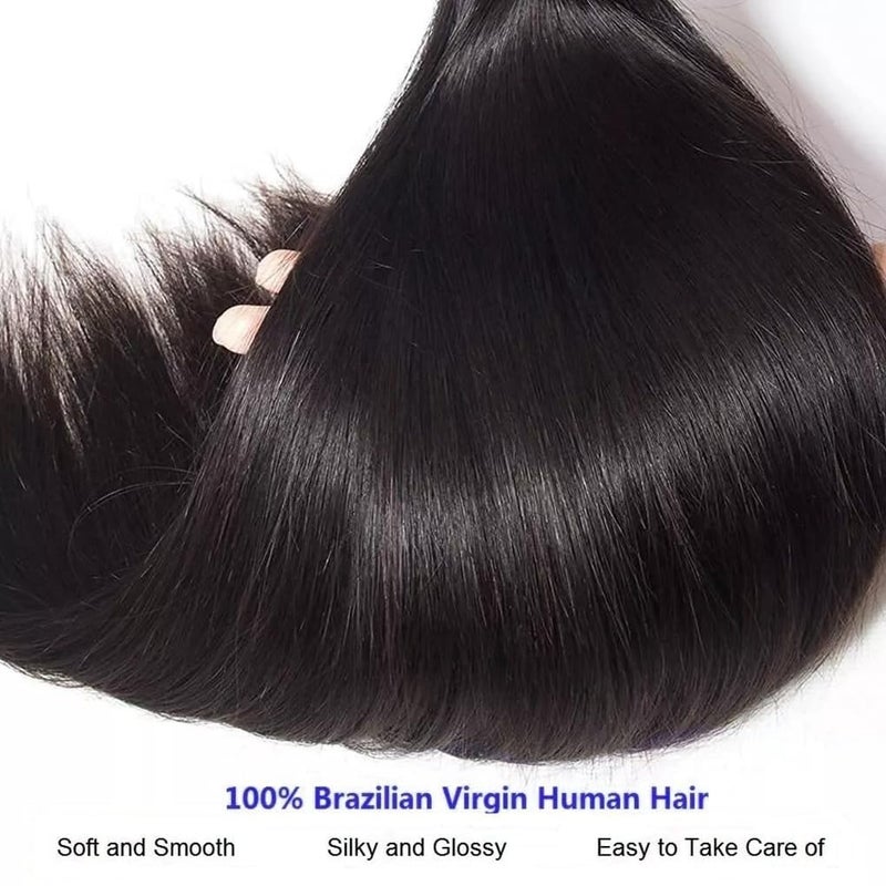 feibin Straight Human Hair Bundles 14 16 18 Inch Trippy Hair Quick Weave 3 Bundles Human Hair 100% Unprocessed Raw Brazilian Virgin Hair Extensions for Black Women Natural Color - Image 5