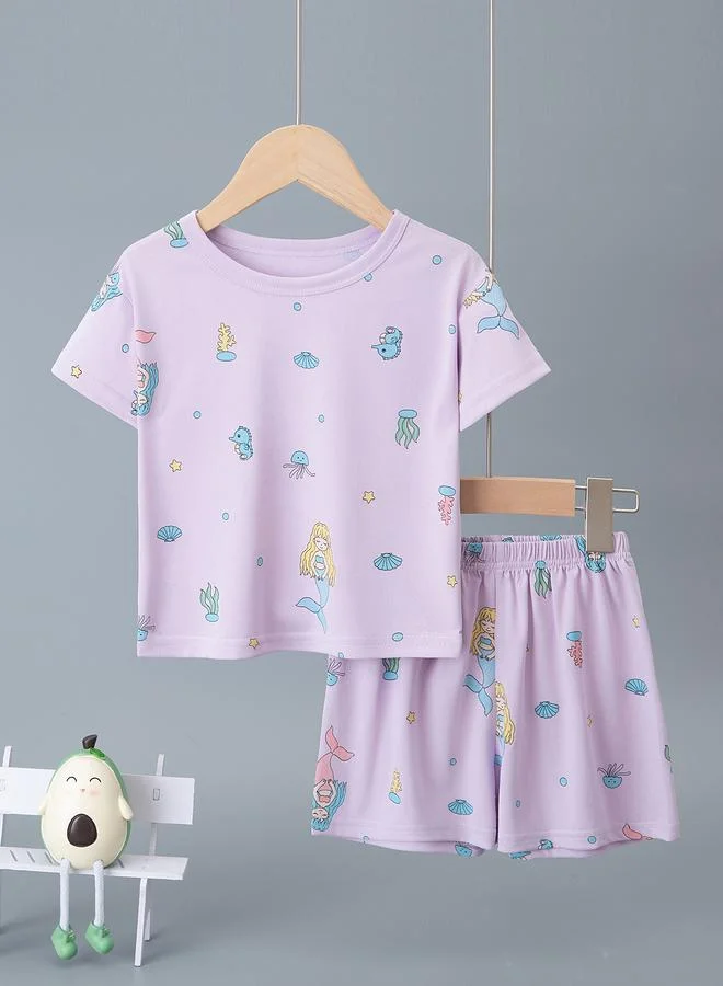 Take Two Girls Purple Mermaid Print Short Sleeve Pajama Set