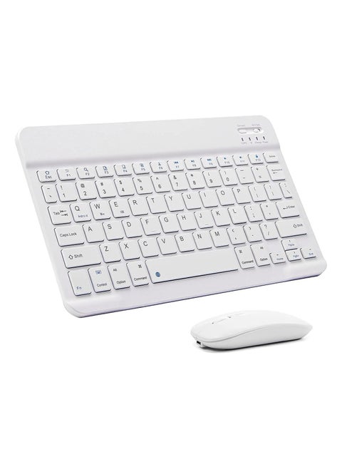 Universal Wireless Keyboard & Mouse Combo with Arabic & English Ergonomic Design and Silent Typing Keys Ultra Slim Design Compatible with Android Apple iPad IOS Windows & Mac (White)