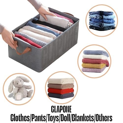 CLAPONE 6 Pcs Foldable Storage Box and Organiser with Metal Frame/Woven Fabric Clothes Organiser with Handle/Wardrobe Organizer for Storage/Almirah Organizer for Shirts/Jeans/Sweater (Grey) - Image 4