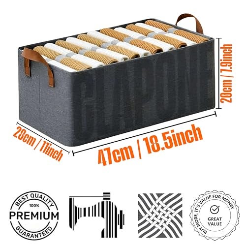 CLAPONE 6 Pcs Foldable Storage Box and Organiser with Metal Frame/Woven Fabric Clothes Organiser with Handle/Wardrobe Organizer for Storage/Almirah Organizer for Shirts/Jeans/Sweater (Grey) - Image 2