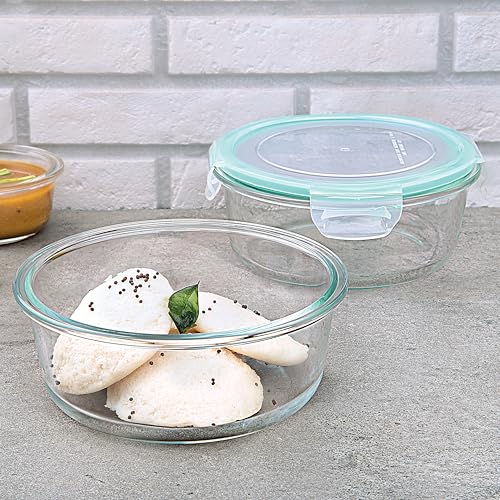 La Opala Cook Serve Store 100% Borosilicate Glass Storage Container | Clip N Store with Air-Tight Snap Lid | Round 950 ml | Microwave & Oven Proof | Dishwasher & Freezer Proof | Transparent - Image 1