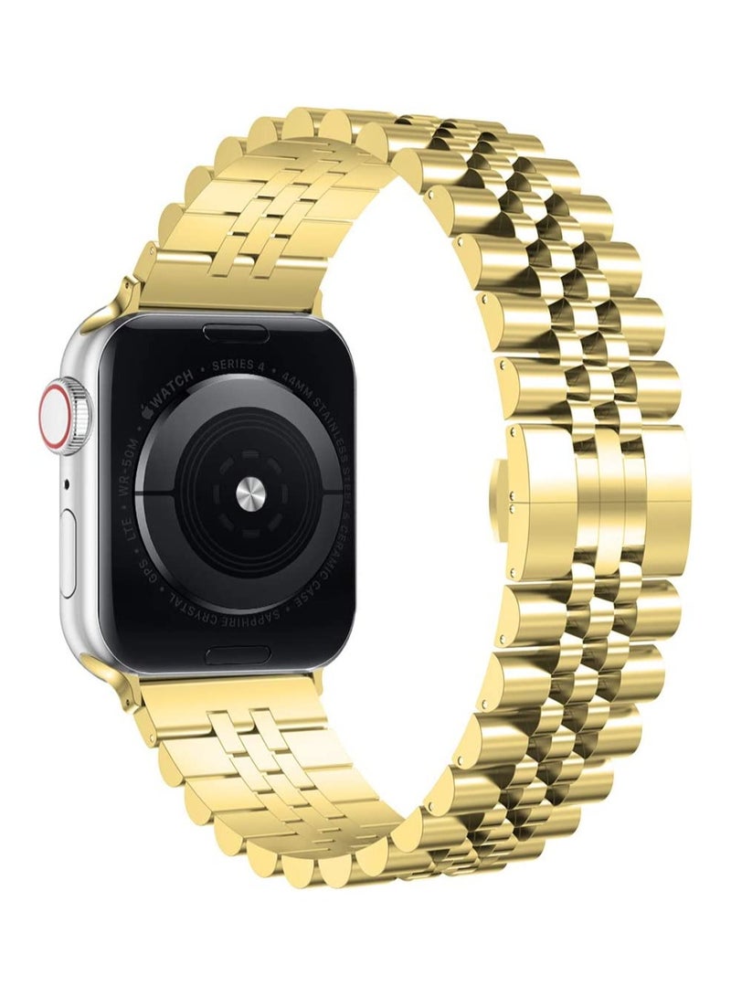 Compatible with Apple Watch Band 41mm 40mm 38mm, Stainless Steel Heavy Band with Butterfly Folding Clasp Link Bracelet for iWatch Series8/7/6/SE Series 5/4/3/Men Women,Gold - Image 1