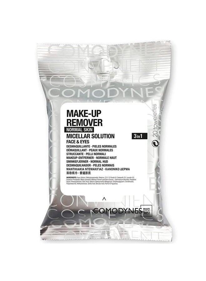 COMODYNES COMODYNES Makeup Remover Wipes Normal Skin 20 Units - Micellar Water - Helps Leave The Skin Of The Face Clean - Image 1