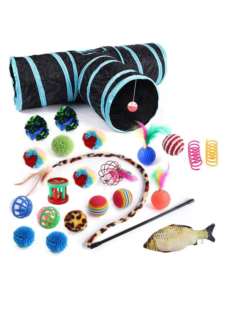 Altheqa Cat Toys Set 27 pcs, Cat Interactive Toys for All Cats, Kitten Collapsible 3 Way Play Tunnel Tube Teaser Wand Bell Furry Ball Springs Mouse Catnip Fish for Kitty Puppy - Image 2