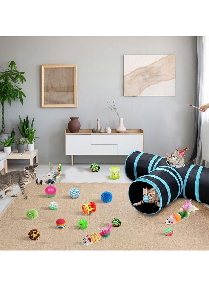 Altheqa Cat Toys Set 27 pcs, Cat Interactive Toys for All Cats, Kitten Collapsible 3 Way Play Tunnel Tube Teaser Wand Bell Furry Ball Springs Mouse Catnip Fish for Kitty Puppy - Image 5