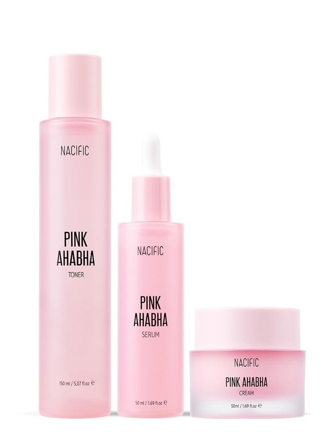 NACIFIC Pink AhaBha Triple Set (Toner 150ml, Serum 50ml, Cream 50ml) AHA, BHA, Watermelon extract Glow Moristurizing Hyaluronic Acid - Image 1