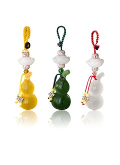 Feng Shui Wu Lou Gourd Key Chain, 3 Pcs Gourd Key Ring Pendant, Calabash Wu Lou Key Ring, for Good Luck Fortune, Longevity, Wealth Success (White, Yellow, Green)
