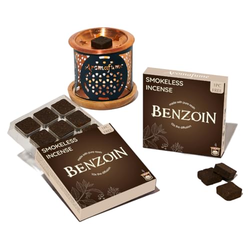 Aromafume Benzoin Incense Bricks & Flower of Life Exotic Incense Burner by Aromafume | 2 Trays x 9 Bricks | Styrax Extract, Native to Indonesia | Ideal for Prayer & Meditation | Low-Smoke & Non-Toxic - Image 1