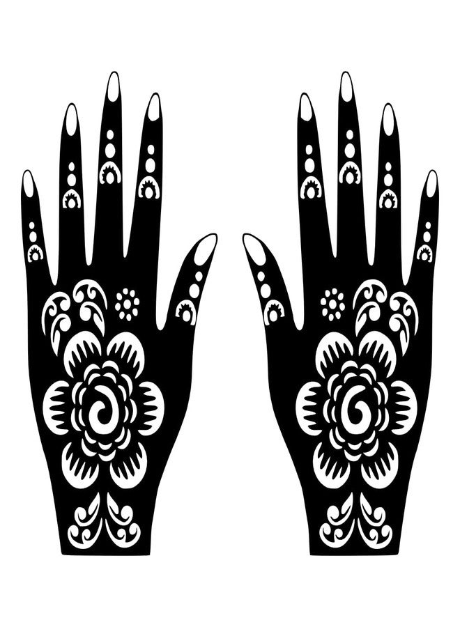 Komstec Simple Hand Mehndi Stencil Sticker Pattern for Palm and Finger One Set for Both Hand - Image 2