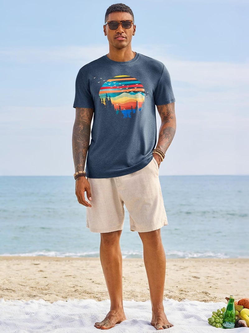 Runcati Mens Short Sleeve T-Shirts Graphic Crewneck Casual Printed Tee Summer Beach Hawaiian Vintage Shirts Navy - Image 5