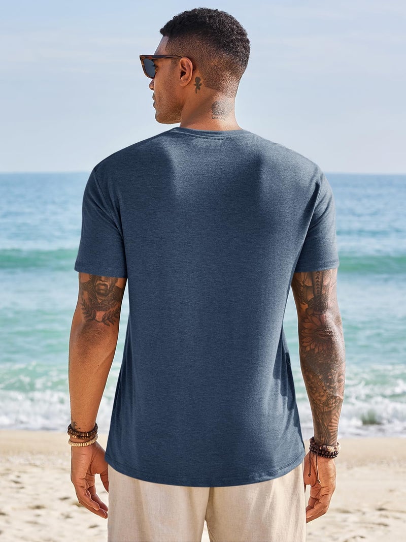 Runcati Mens Short Sleeve T-Shirts Graphic Crewneck Casual Printed Tee Summer Beach Hawaiian Vintage Shirts Navy - Image 3