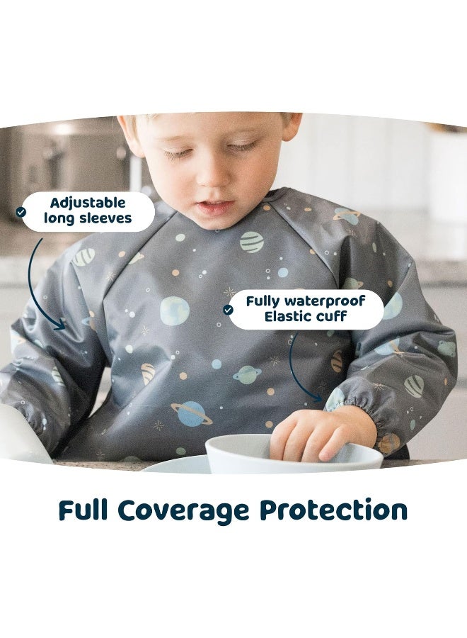 Tiny Twinkle Mess Proof Baby Bib,Waterproof Smock Baby Bib for Eating,Machine Washable Long Sleeve Bib,Baby Led Weaning,Toddler Bib,BLW Supplies(Space, Small 6-24 Months) - Image 3