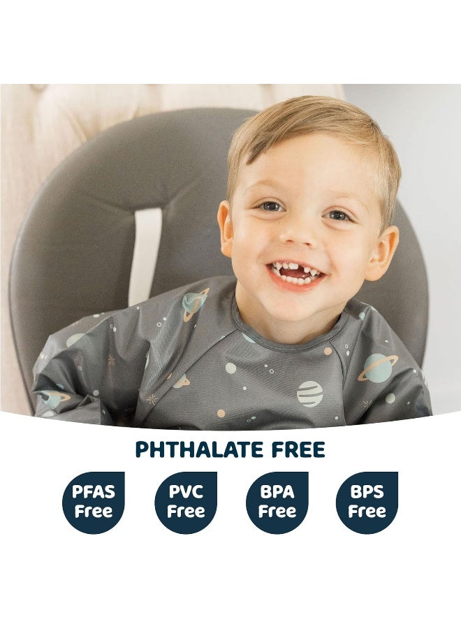 Tiny Twinkle Mess Proof Baby Bib,Waterproof Smock Baby Bib for Eating,Machine Washable Long Sleeve Bib,Baby Led Weaning,Toddler Bib,BLW Supplies(Space, Small 6-24 Months) - Image 2