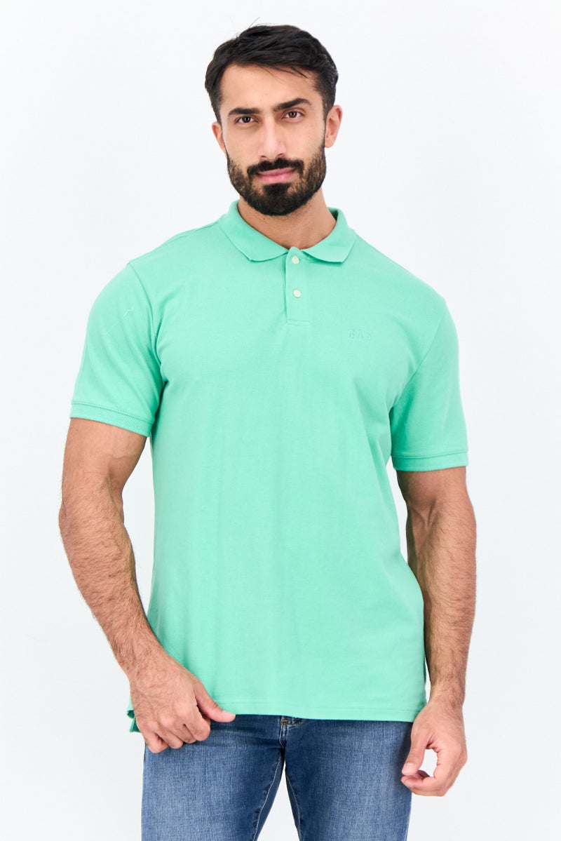 GAP تي شيرت بولو للرجال بقصة عادية بأكمام قصيرة وشعار مطرز، أخضر - Image 1