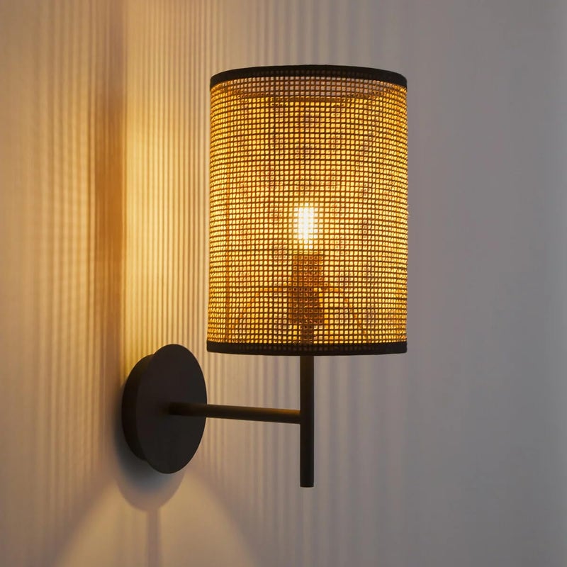 AKWAY Bamboo Wall Lamps for Living rooms Rattan and Cane Webbing wall lamps for Bedroom Wicker Wall lamps for home Decoration single webbingBulb not Included 15 x 15 CMBLACK - Image 2