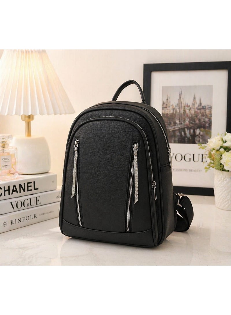 Elegant Multi-Zip Leather Backpack – Chic Everyday Travel & Fashion Bag for Women