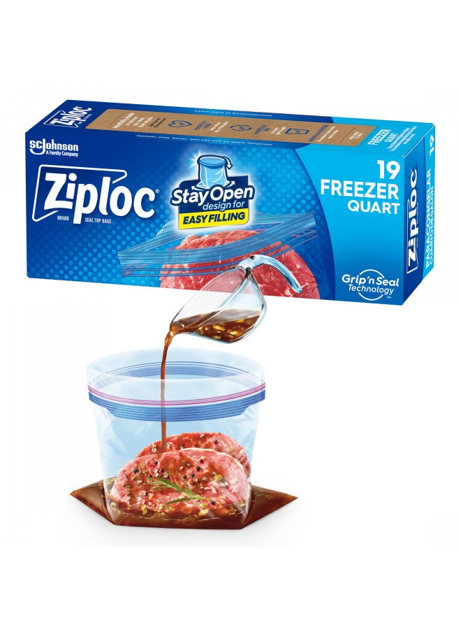 Ziploc Ziploc Quart Food Storage Freezer Bags, New Stay Open Design with Stand-Up Bottom, Easy to Fill, 19 Count  - Image 1