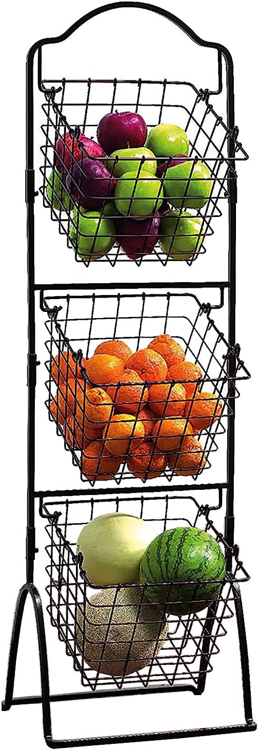 FixtureDisplays 11 X 11 X 476 Black 3Tier Metal Market Basket Floor Display Rack for Home Kitchen and Retail Grocery Stores 167872TIERBLACK - Image 3