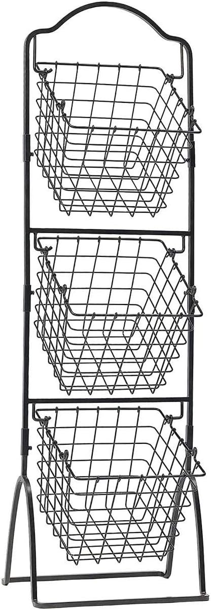 FixtureDisplays 11 X 11 X 476 Black 3Tier Metal Market Basket Floor Display Rack for Home Kitchen and Retail Grocery Stores 167872TIERBLACK - Image 2