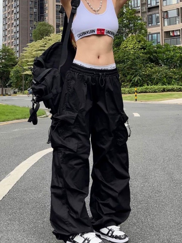 Y2K American Retro Crane Pants Design Sense Pocket Men'S And Women'S Summer Thin Straight Loose Wide-Leg Pants - Image 2