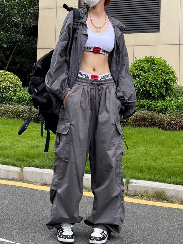 Y2K American Retro Crane Pants Design Sense Pocket Men'S And Women'S Summer Thin Straight Loose Wide-Leg Pants - Image 4