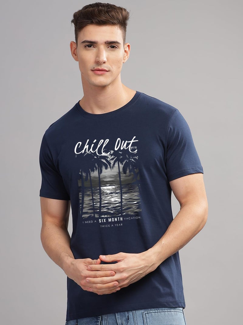 ADRO Mens Nature Graphic Tshirt - Premium Cotton T-Shirt with Stunning Nature Design - Best for Outdoor Enthusiasts Print Navy Blue T Shirt|RN24-CHILL-NB-M - Image 3