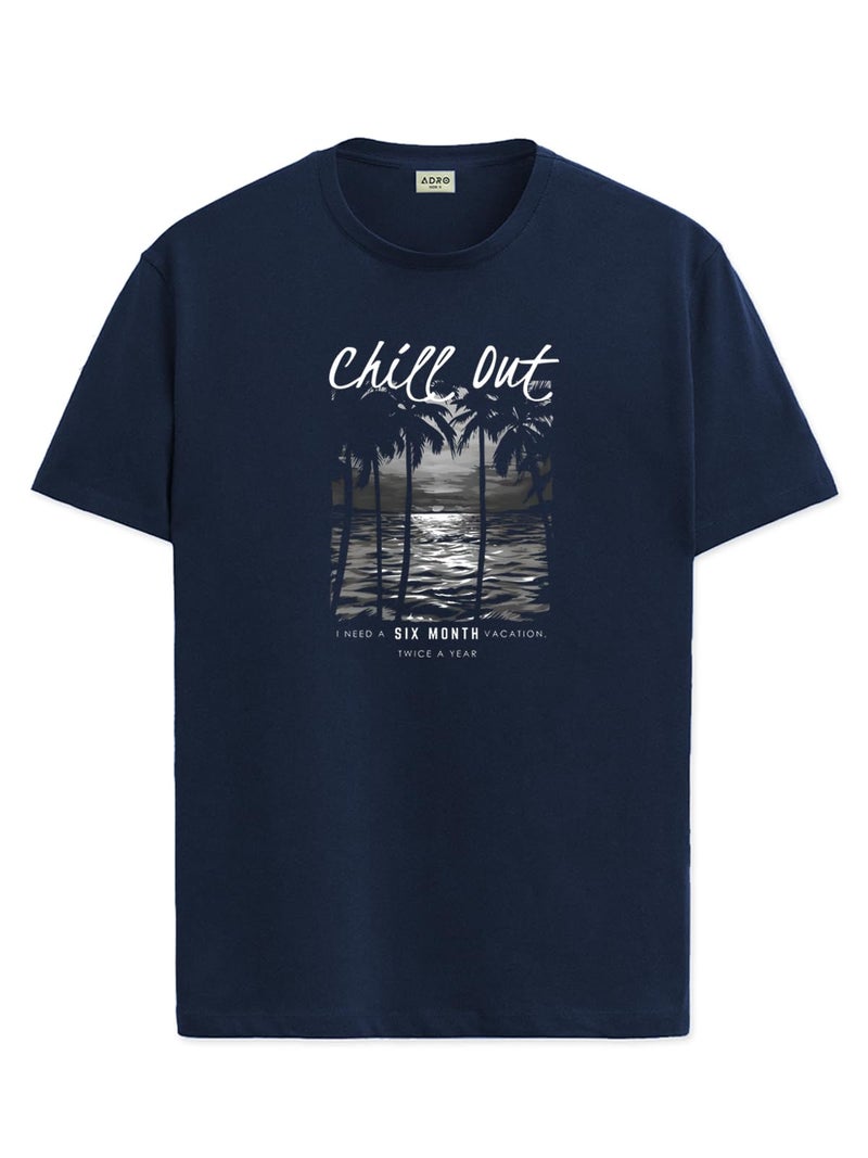 ADRO Mens Nature Graphic Tshirt - Premium Cotton T-Shirt with Stunning Nature Design - Best for Outdoor Enthusiasts Print Navy Blue T Shirt|RN24-CHILL-NB-M - Image 1