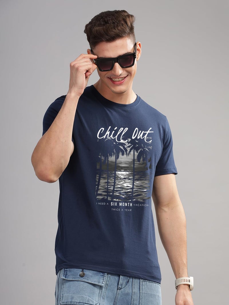 ADRO Mens Nature Graphic Tshirt - Premium Cotton T-Shirt with Stunning Nature Design - Best for Outdoor Enthusiasts Print Navy Blue T Shirt|RN24-CHILL-NB-M - Image 5