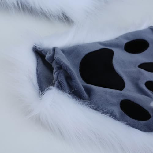 HAOAN Faux Fur Wolf Ears Headband Fox Tail and Paw Gloves Set Cosplay Halloween Costume Accessories - Image 4