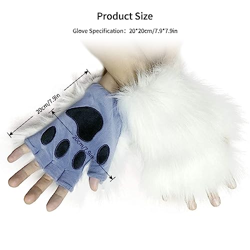 HAOAN Faux Fur Wolf Ears Headband Fox Tail and Paw Gloves Set Cosplay Halloween Costume Accessories - Image 3