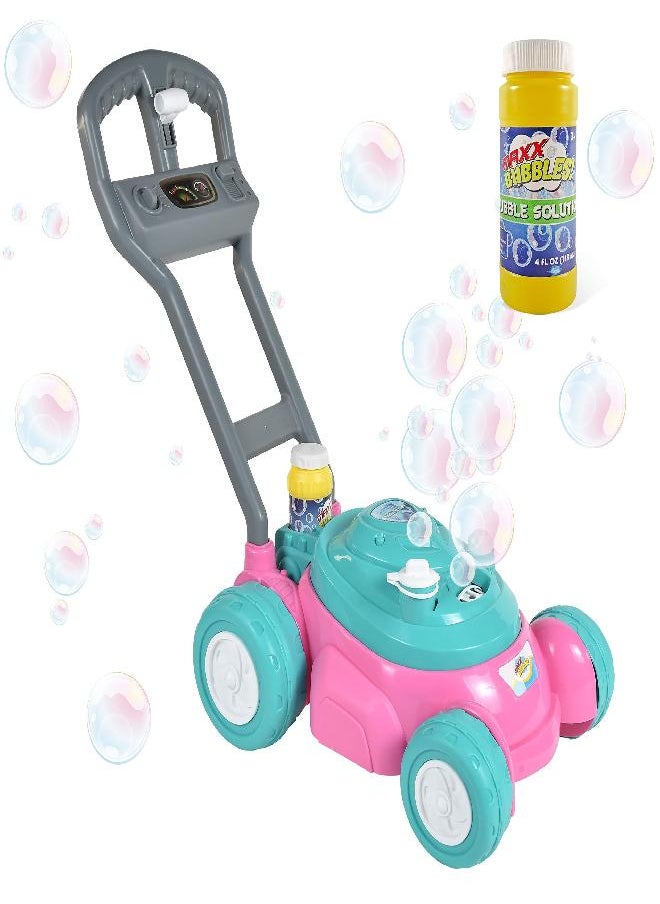 Sunny Days Entertainment - Sunny Days Entertainment Bubble-N-Go Toy Lawn Mower with Refill Solution | Pink Bubble Blowing Toy - Maxx Bubbles - Image 1