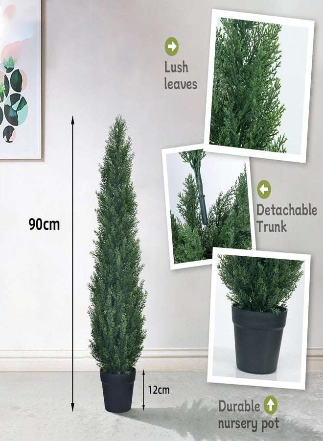 HAIHONG 3ft Artificial Cedar Topiary Trees - Fake Boxwood Topiary Cypress Trees Potted Plants, Artificial Plants Shrubs for Home Indoor Outdoor Garden Porch Decor - Image 2